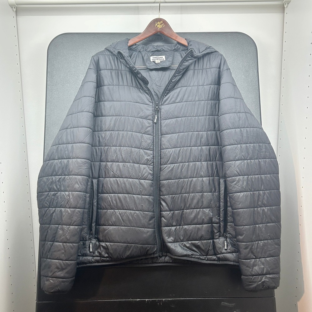 Outdoor Ventures Puffer Jacket XL Men Lightweight Hooded Black